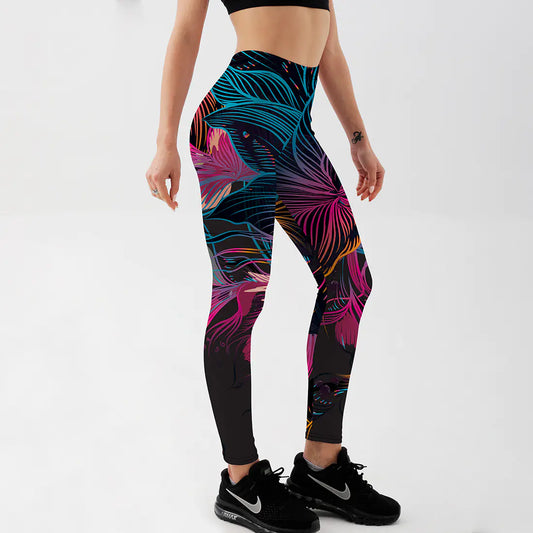 Floral Petal Print Women's Leggings for Fitness