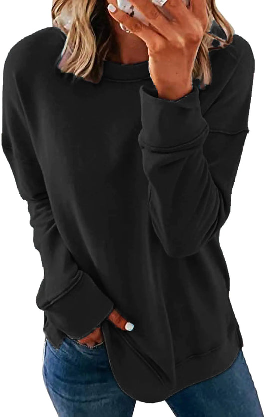 SWEET POISON Womens Sweatshirt Solid Color Long Sleeve Crewneck Sweatshirts for Women Fall Clothes 2024 ladies Clothing Fashion Lightweight Casual Tops (X-LargeBlack)