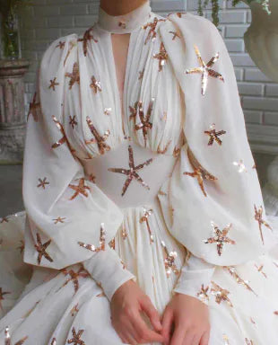 Graceful Women's Half Turtleneck Sequined Dress