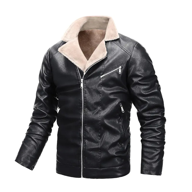 Men's Plus Velvet Leather Casual Stand Up Collar Jacket