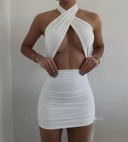 Slim-fit Sheath Cross Halterneck Dress for Women