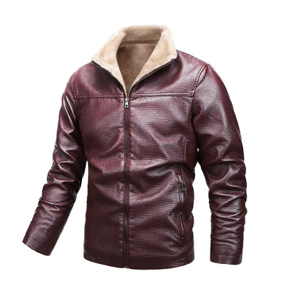 Men's Plus Velvet Leather Casual Stand Up Collar Jacket
