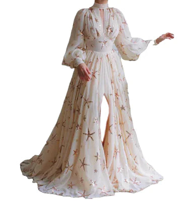 Graceful Women's Half Turtleneck Sequined Dress