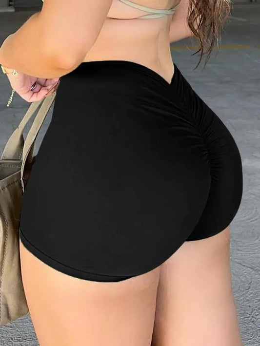 Women'S Plain Ruched High Waist Shorts, Lady Casual Comfy Skinny Shorts for Daily Wear, Lounge Shorts for Women, Minimalist Comfort Womenswear Bottom for Summer, Downtown Girl Clothes