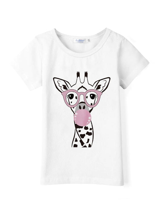 Arshiner Girls Fashion Tops Clothes White Giraffe Graphic Short Sleeve Tee T-Shirt Clothing
